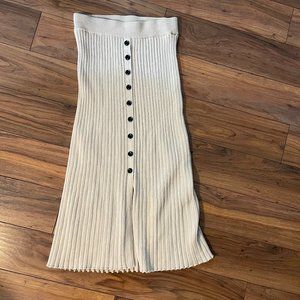 Simplee Women's Ribbed Knit Split Front Button Stretch Plain Causal Midi Skirts